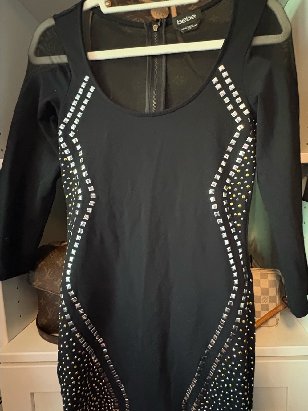 bebe Black Studded Mini Bodycon Dress